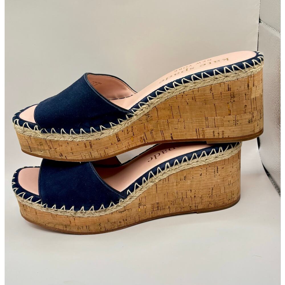 Kate Spade NY Cosette espadrille wedge sandal Navy suede leather heels shoes s11 - Picture 3 of 6